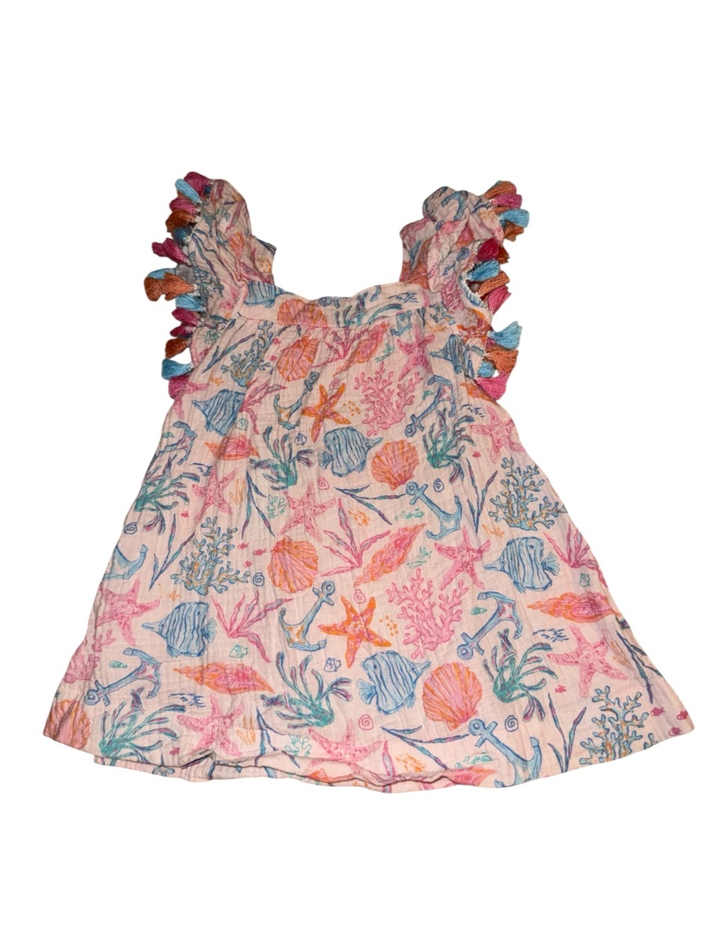 Mud Pie Pink Multicolor Sea Life Ruffle Strap Tank Top